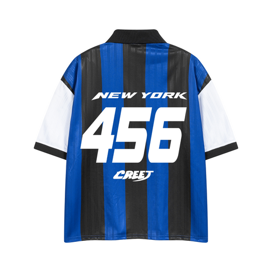 CREET 456 blue black and white jersey back with oversized New York 456 graphic