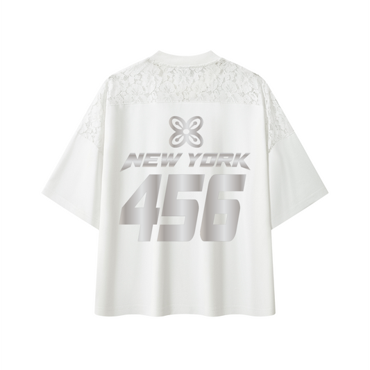 CREET 456 women's white lace jersey back with New York 456 graphic