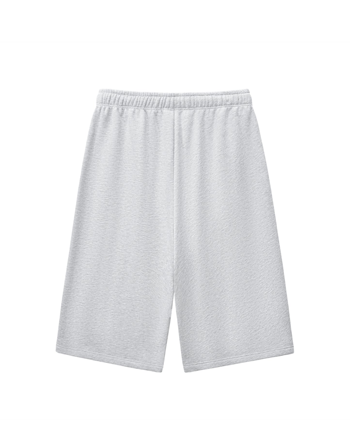 Back view of CREET oversized gray capri shorts with relaxed wide-leg fit
