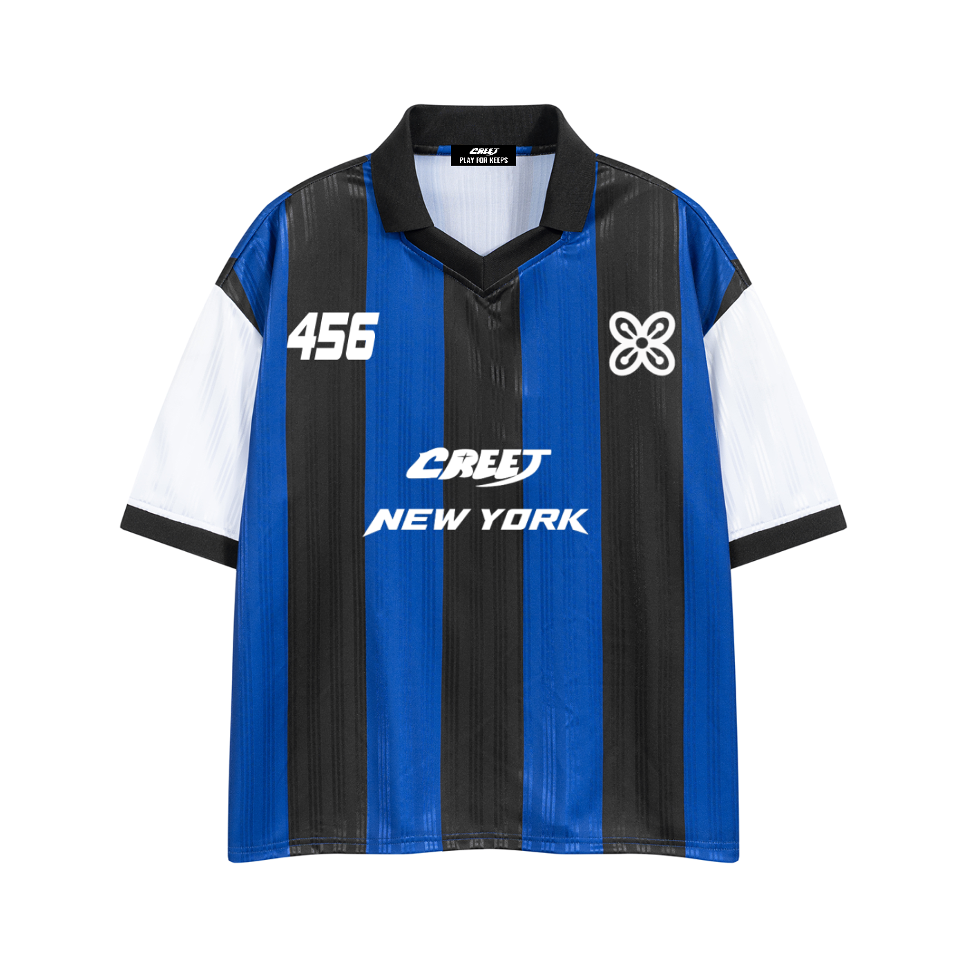 CREET 456 blue black and white New York streetwear jersey front view