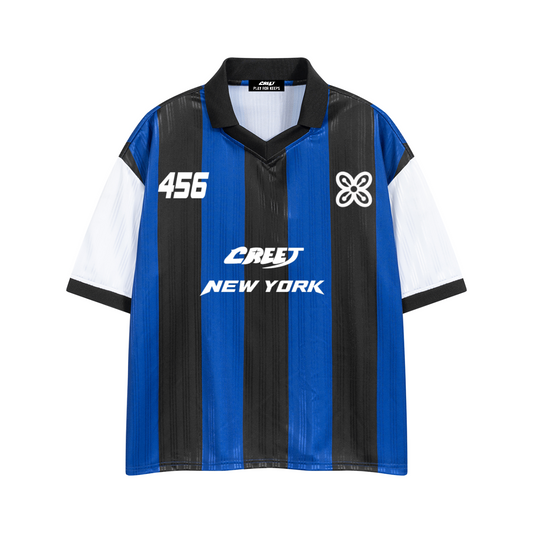 CREET 456 blue black and white New York streetwear jersey front view