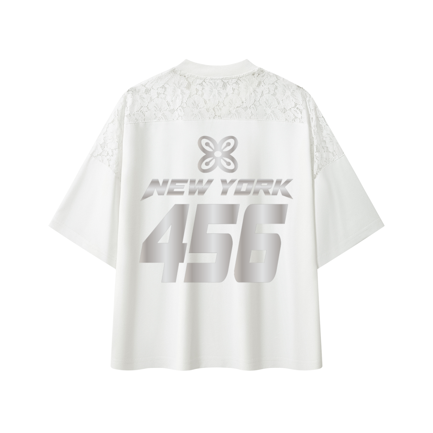 CREET 456 women's white lace jersey back with New York 456 graphic
