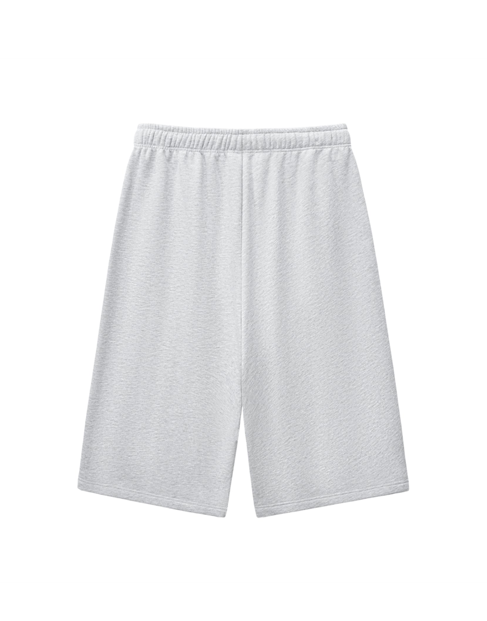 Back view of CREET oversized gray capri shorts with relaxed wide-leg fit