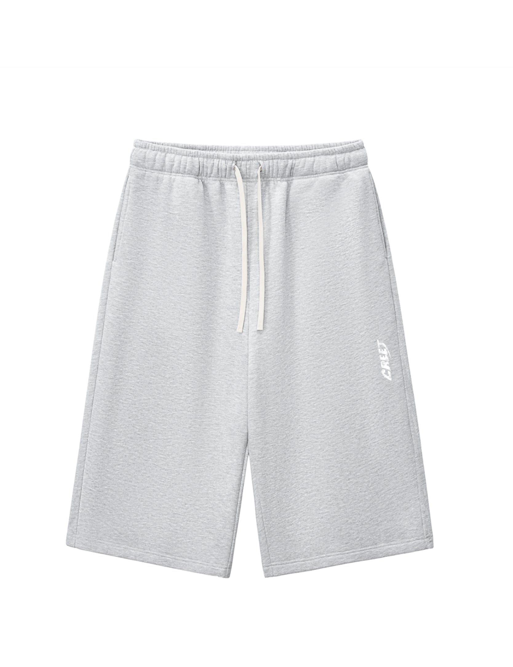 CREET oversized gray capri shorts with drawstring waist and signature logo
